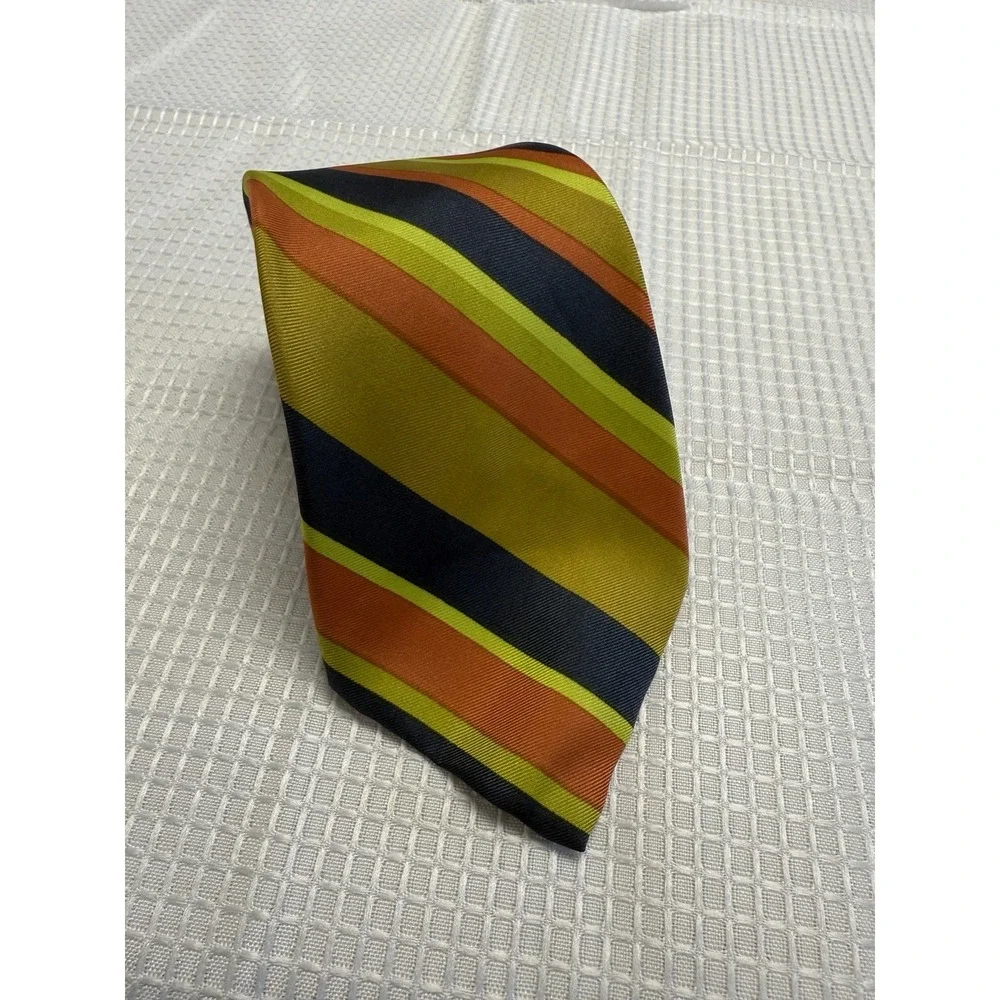 Vtg Christian Dior Mens Tie Blue Yellow Orange Diagonal Ugly 70s Bright Retro